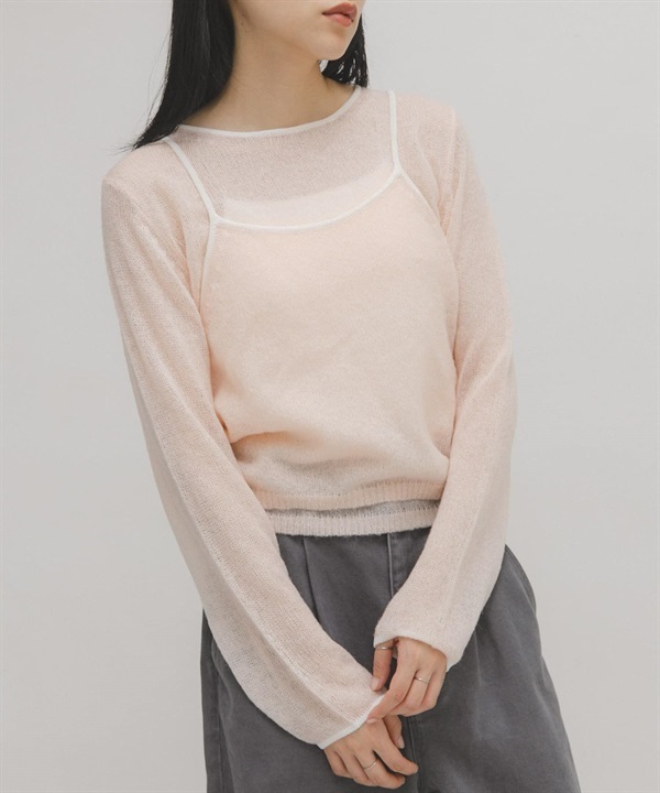 配色細肩帶背心層次針織衫