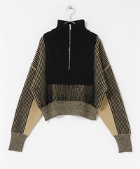 層次感半拉鍊針織衫(黑色x膚色-one-其他黑色)