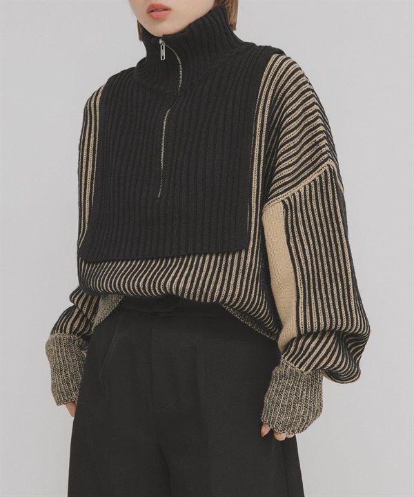 層次感半拉鍊針織衫