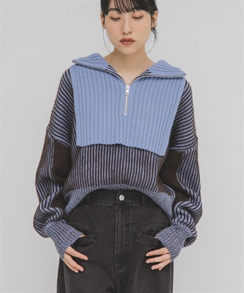 層次感半拉鍊針織衫