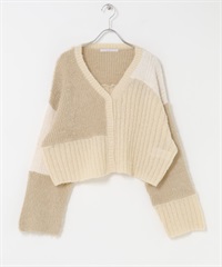 拼接設計針織開襟衫(象牙白混色-one-其他白色)