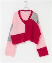 拼接設計針織開襟衫(紅色混色-one-其他紅色)