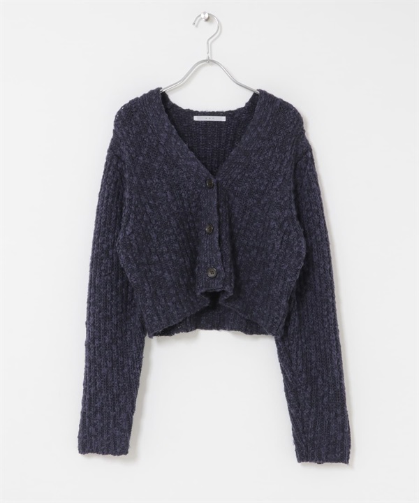 混粗節紗短版開襟衫(藏青色-one-其他藍色)