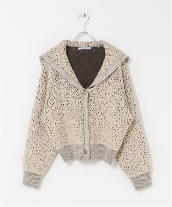 緹花水手領開襟衫(象牙白x棕色-one-IVORY)