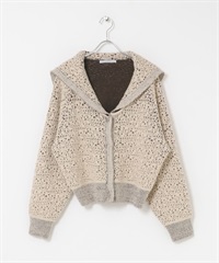 緹花水手領開襟衫(象牙白x棕色-one-IVORY)