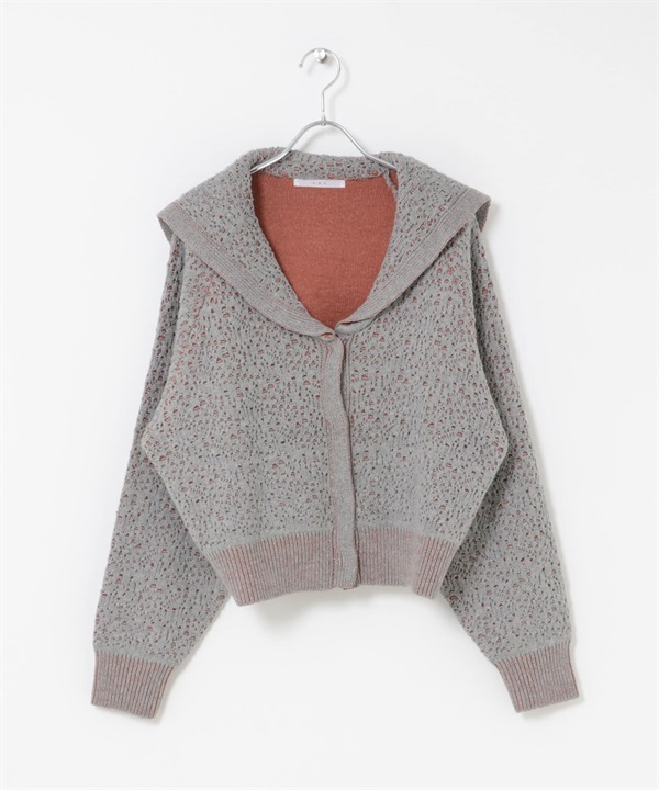 緹花水手領開襟衫(灰色x橘色-one-GRAY)