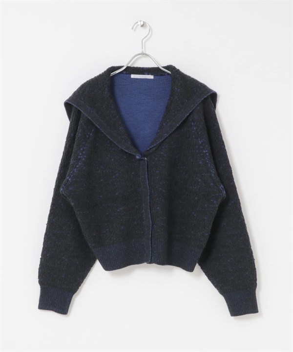 緹花水手領開襟衫(炭灰色x藍色-one-CHARCOAL GRAY)