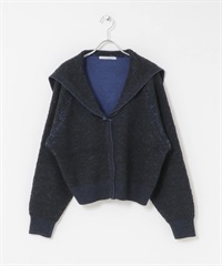 緹花水手領開襟衫(炭灰色x藍色-one-CHARCOAL GRAY)