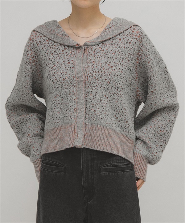 緹花水手領開襟衫