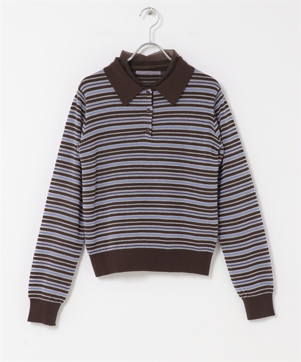 薄紗層次針織襯衫(棕色x藍色-one-其他棕色)