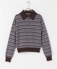 薄紗層次針織襯衫(棕色x藍色-one-其他棕色)