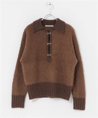 正面鉤扣設計絨毛針織衫(棕色-one-BROWN)