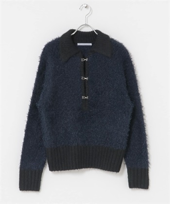 正面鉤扣設計絨毛針織衫(藏青色-one-NAVY)