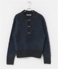 正面鉤扣設計絨毛針織衫(藏青色-one-NAVY)