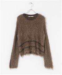 線條設計絨毛針織衫(棕色-one-BROWN)