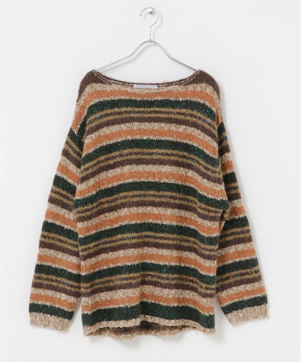 多彩橫紋寬鬆針織衫(棕色-one-其他棕色)