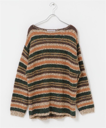 多彩橫紋寬鬆針織衫(棕色-one-其他棕色)