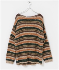 多彩橫紋寬鬆針織衫(棕色-one-其他棕色)