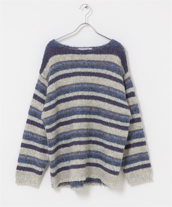 多彩橫紋寬鬆針織衫(藍色-one-其他藍色)