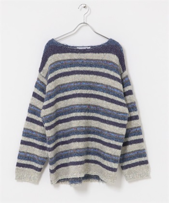 多彩橫紋寬鬆針織衫(藍色-one-其他藍色)