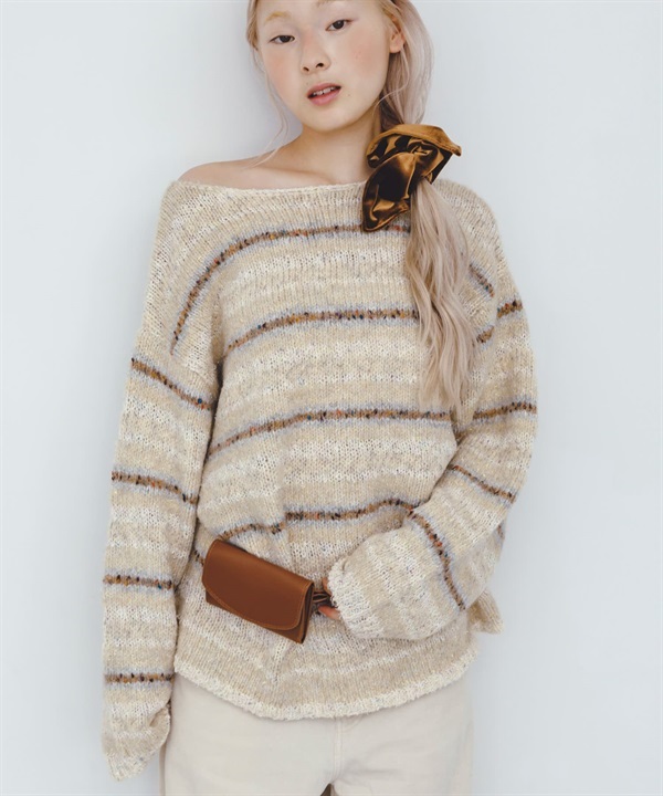 多彩橫紋寬鬆針織衫