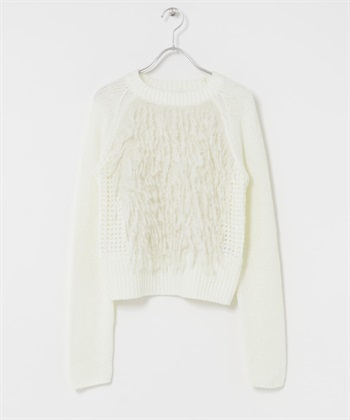 短版流蘇針織衫(米色-one-OFF WHITE)