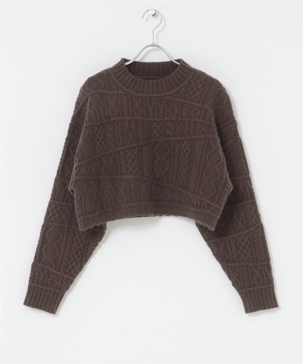 拼接麻花短版針織衫(棕色-one-BROWN)