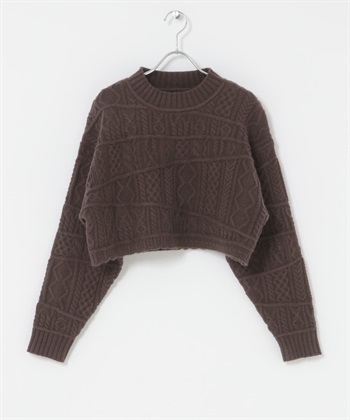 拼接麻花短版針織衫(棕色-one-BROWN)