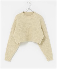 拼接麻花短版針織衫(膚色-one-BEIGE)