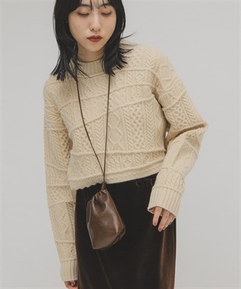 拼接麻花短版針織衫