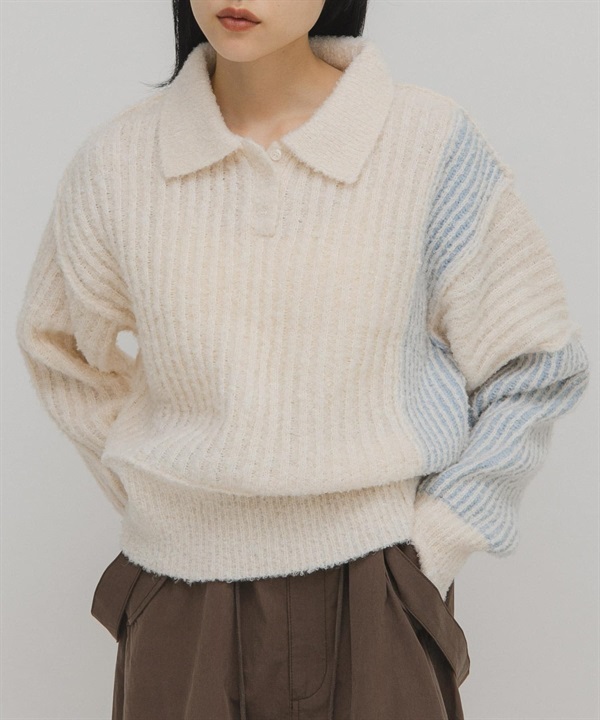 配色設計袖針織衫