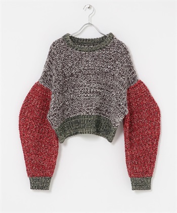 多彩蓬袖針織衫(白色混色-one-其他白色)