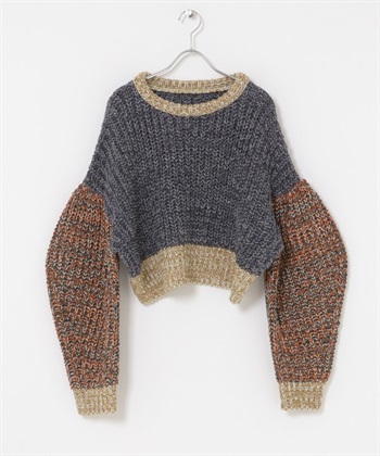 多彩蓬袖針織衫(灰色混色-one-其他灰色)