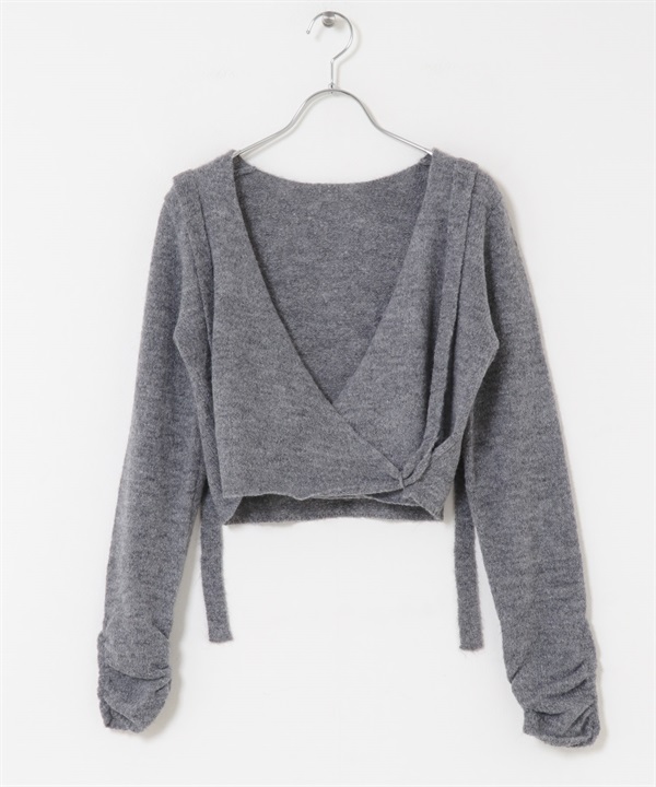 圍裹式短版針織衫(灰色-one-GRAY)