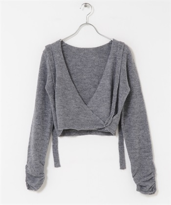 圍裹式短版針織衫(灰色-one-GRAY)
