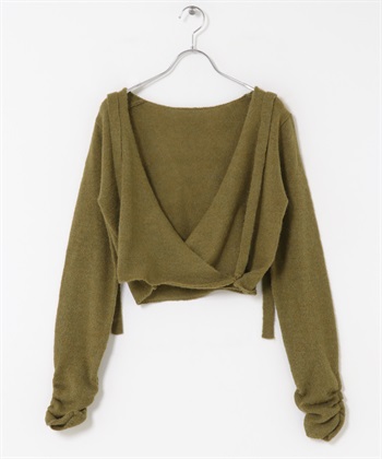 圍裹式短版針織衫(橄欖綠-one-OLIVE)