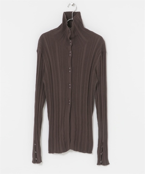 鈕扣設計不規則羅紋針織衫(棕色-one-BROWN)