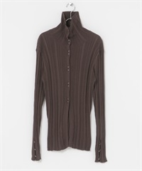 鈕扣設計不規則羅紋針織衫(棕色-one-BROWN)