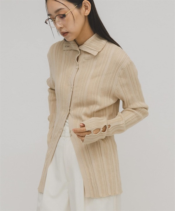 鈕扣設計不規則羅紋針織衫