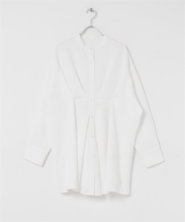 腰部打褶長版襯衫(米色-one-OFF WHITE)