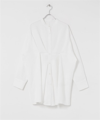 腰部打褶長版襯衫(米色-one-OFF WHITE)