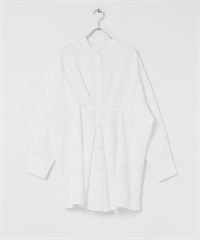 腰部打褶長版襯衫(米色-one-OFF WHITE)