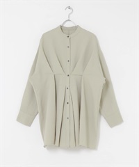 腰部打褶長版襯衫(鼠尾草綠-one-其他綠色)