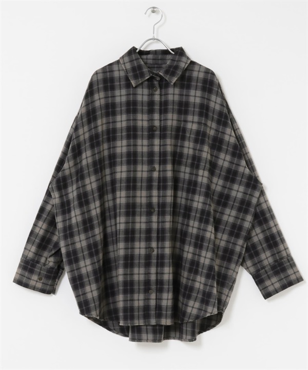 格紋寬版襯衫(炭灰色-one-其他灰色)