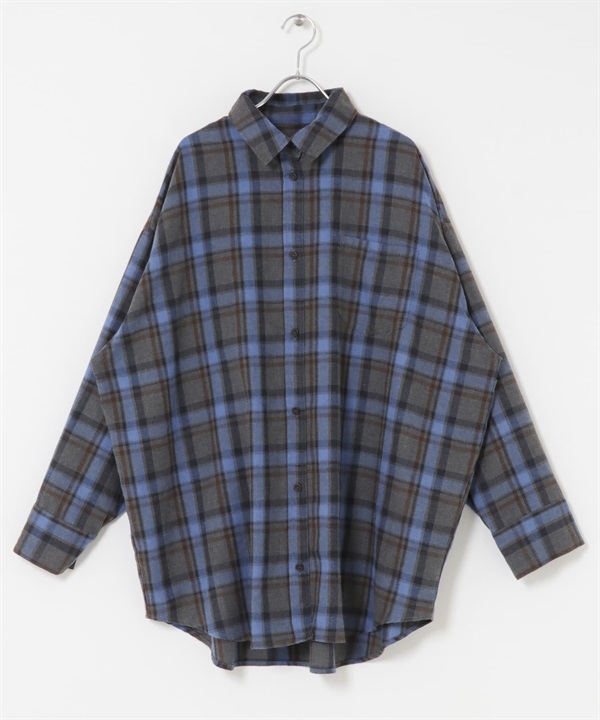 格紋寬版襯衫(藍色-one-其他藍色)