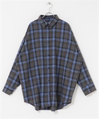 格紋寬版襯衫(藍色-one-其他藍色)