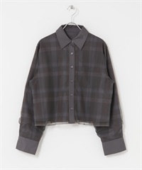 薄紗層次短版襯衫(炭灰色格紋-one-其他灰色)