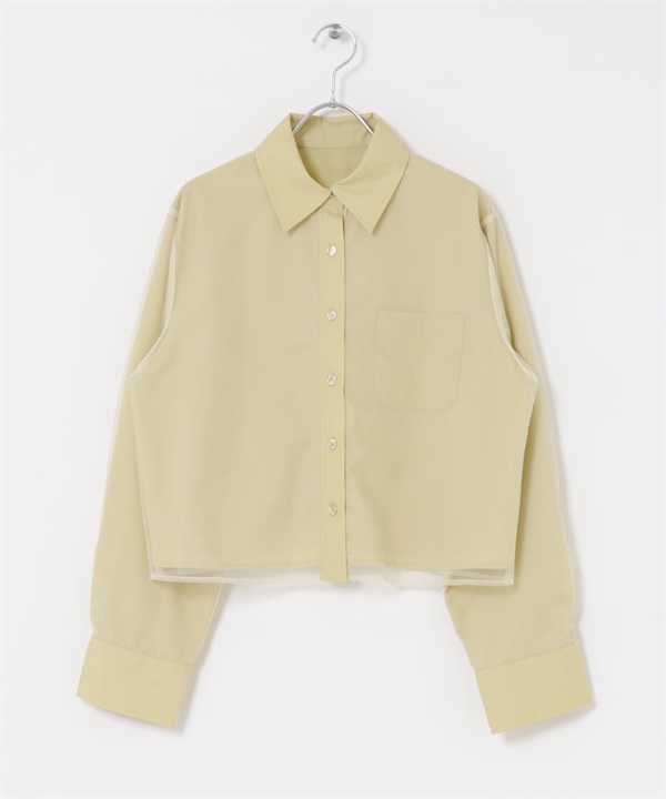 薄紗層次短版襯衫(淺卡其綠-one-LIGHT KHAKI)