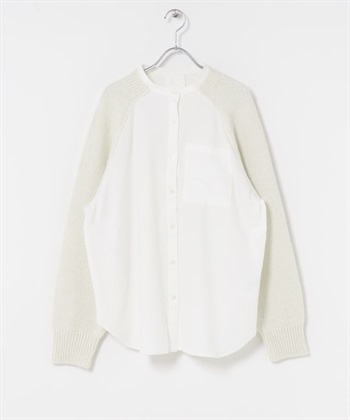 針織袖設計襯衫(米色x米色-one-OFF WHITE)