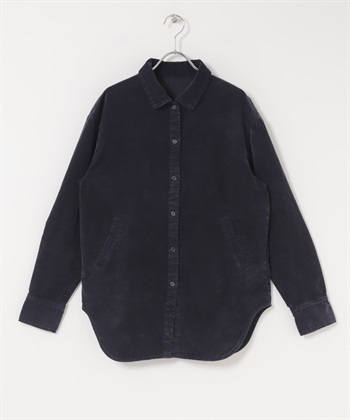 燈芯絨鈕扣襯衫(藏青色-one-NAVY)